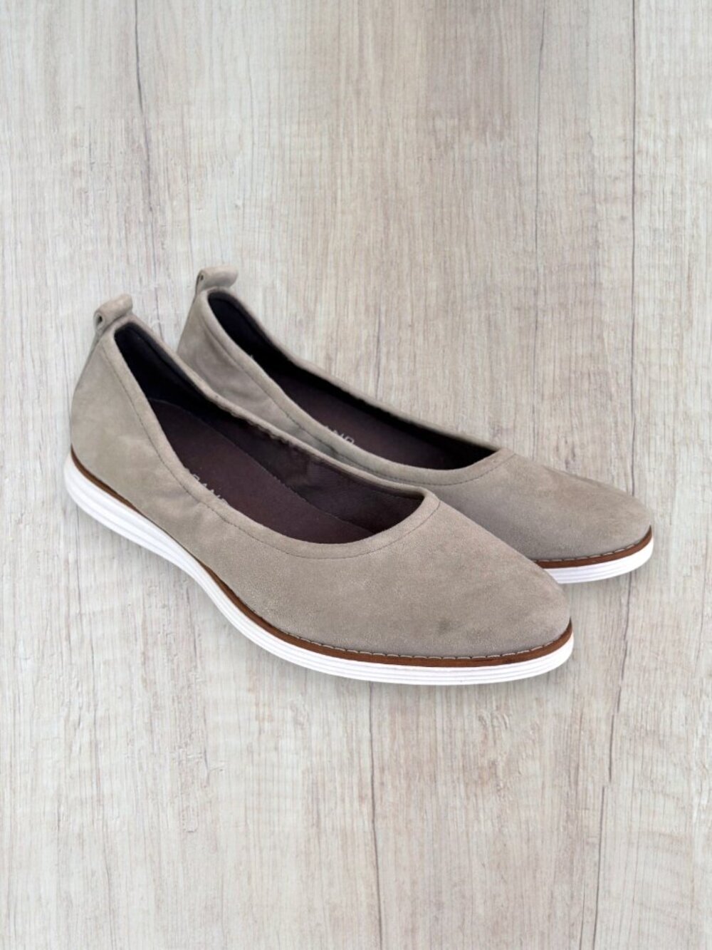 Cole Haan Original Grand Linea Suede Ballet Flats Taupe Beige Women's 8 Comfort